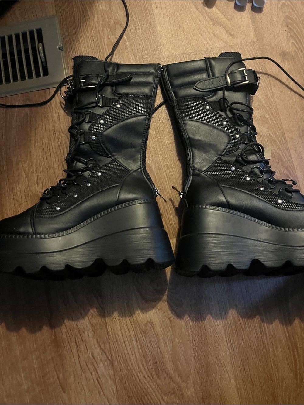 Women’s Black Platform Lace-Up Combat Boots - Picture 2 of 2